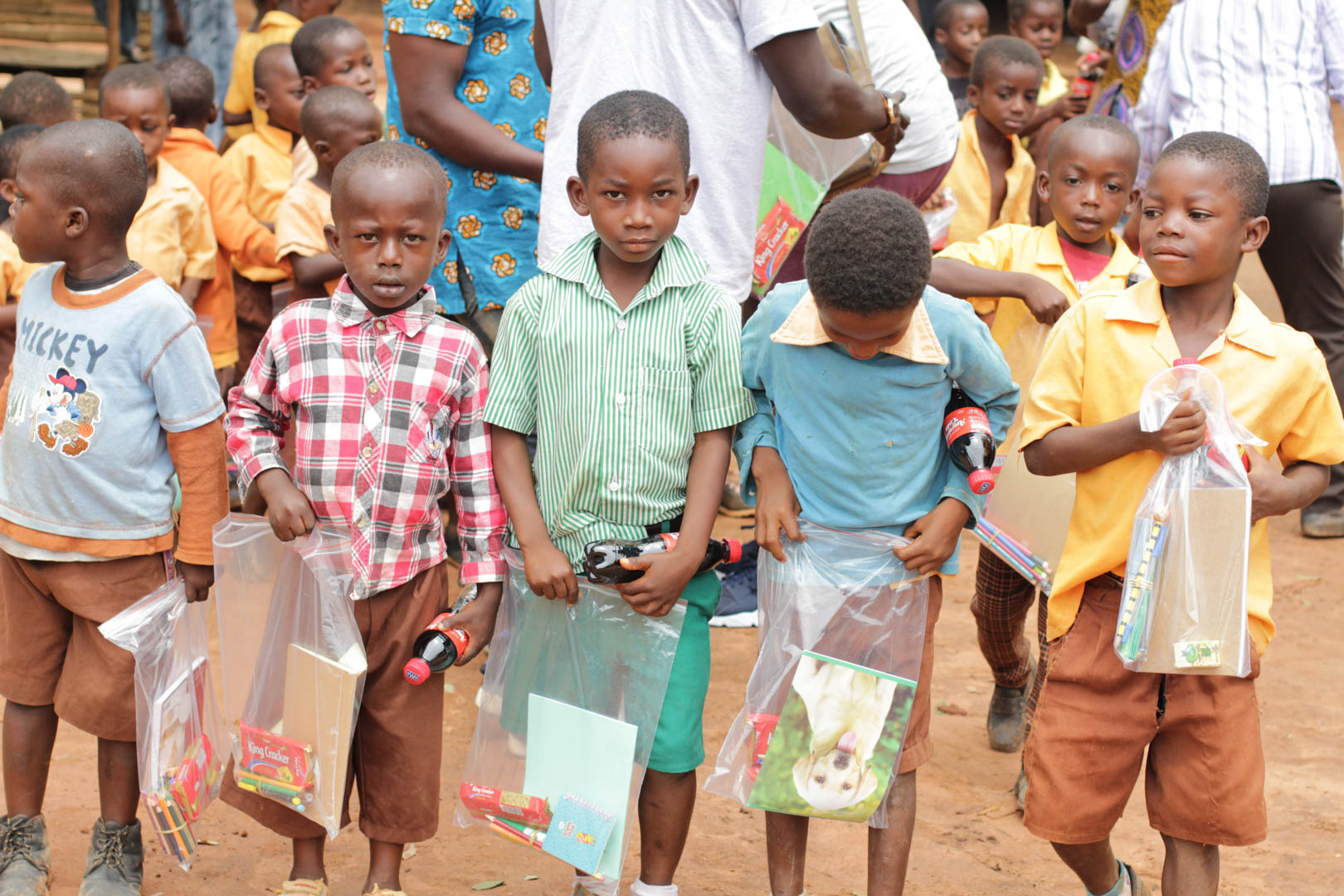 A rare picture of studens after receiving donations- courtesy smileatschool